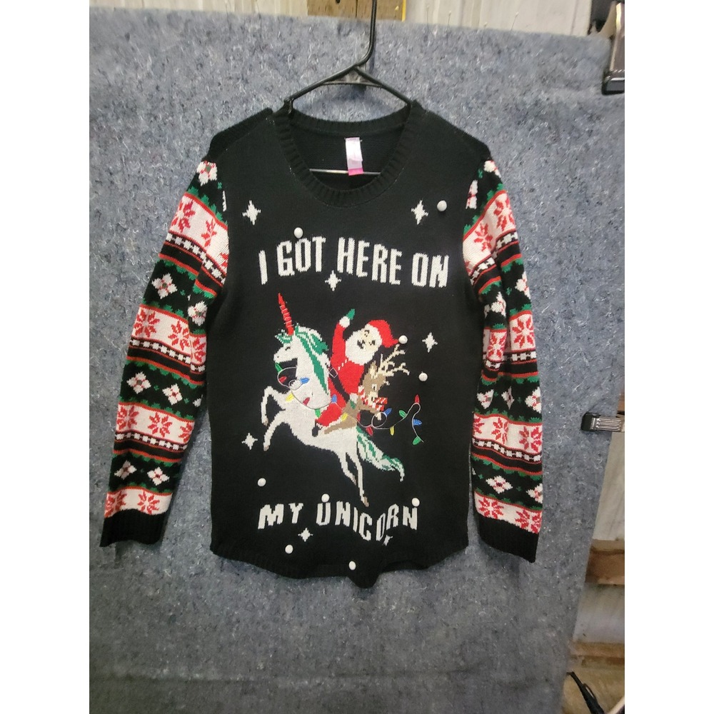 No Boundaries "I got Here on My Unicorn" long Sleeve Chirstimas Sweater Size XL‎